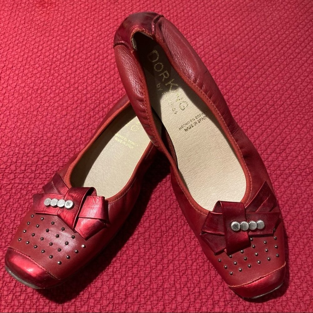 DORKING Sz 41 by Fluchos Red Metallic Slip-On Square Toe Shoes Made In Spain